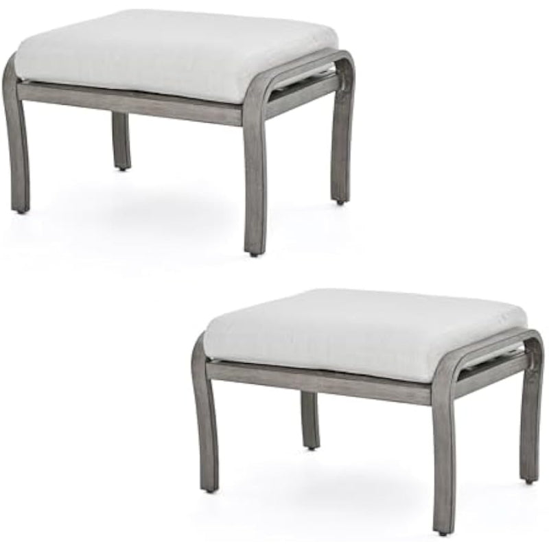 2‑Pack Grey Cushioned Patio Ottomans