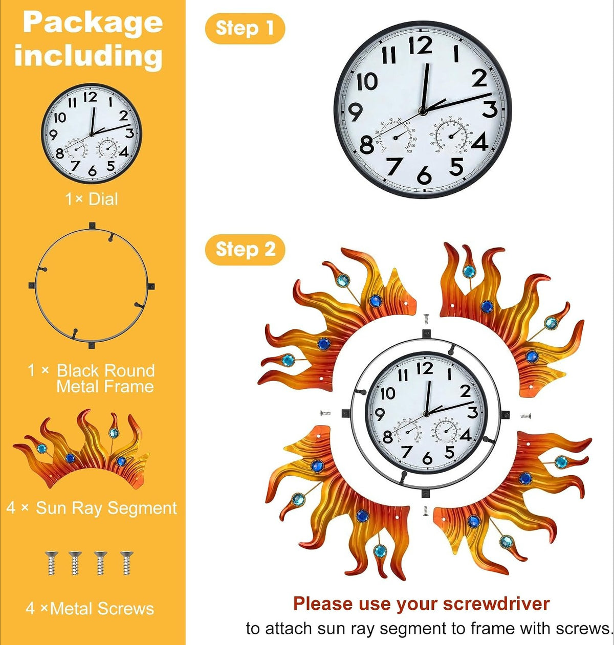 20" Outdoor Wall Clock Thermometer Hygrometer