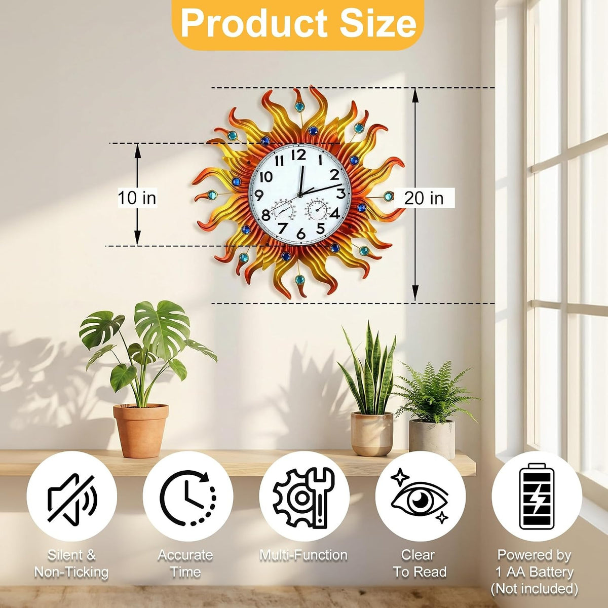 20" Outdoor Wall Clock Thermometer Hygrometer