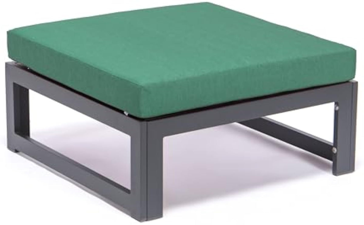 Set of 2 Green Aluminum Patio Ottoman Seats