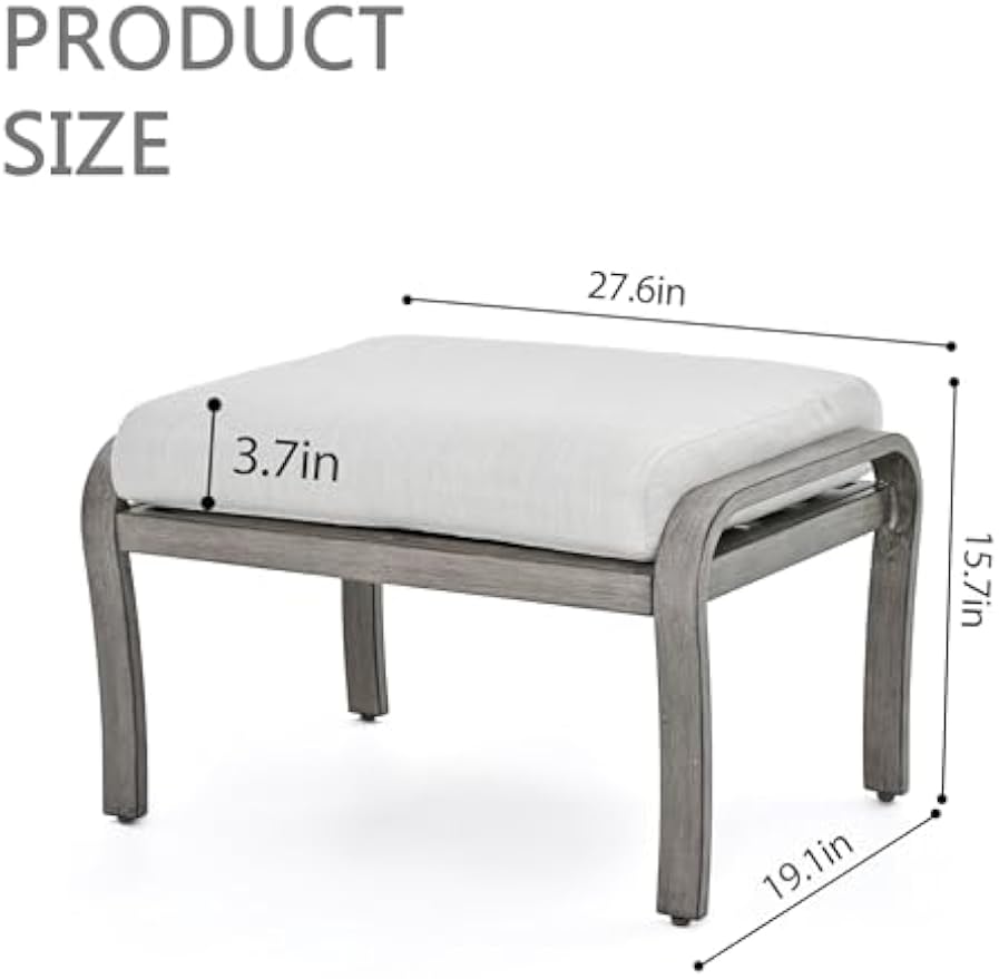 2‑Pack Grey Cushioned Patio Ottomans