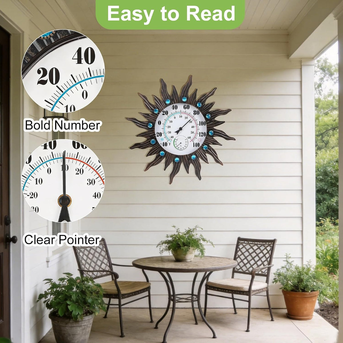 18" Vintage Sun Wall Thermometer Humidity