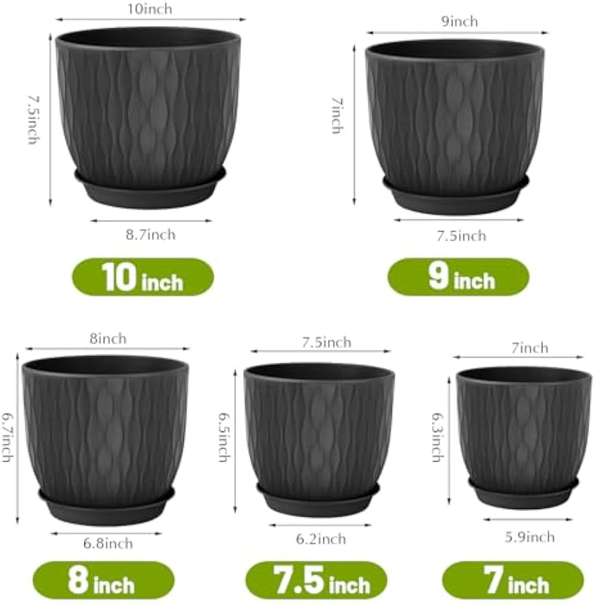Set of 5 Plastic Plant Pots with Saucers