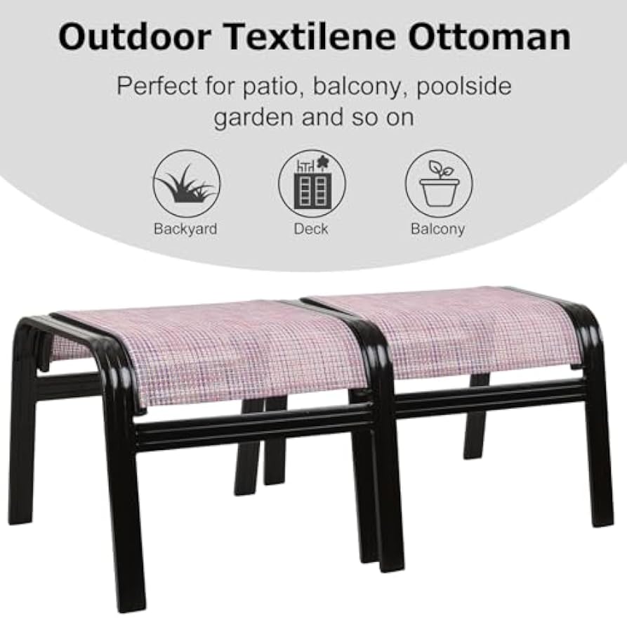 Set of 2 Pink Aluminum Patio Outdoor Ottomans