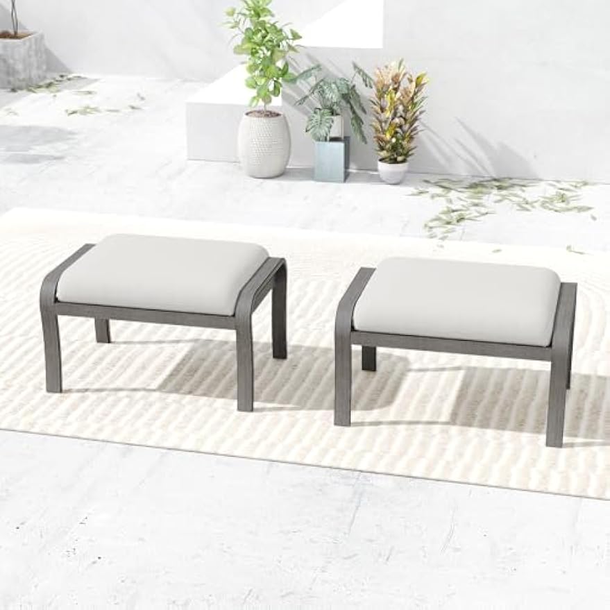 2‑Pack Grey Cushioned Patio Ottomans