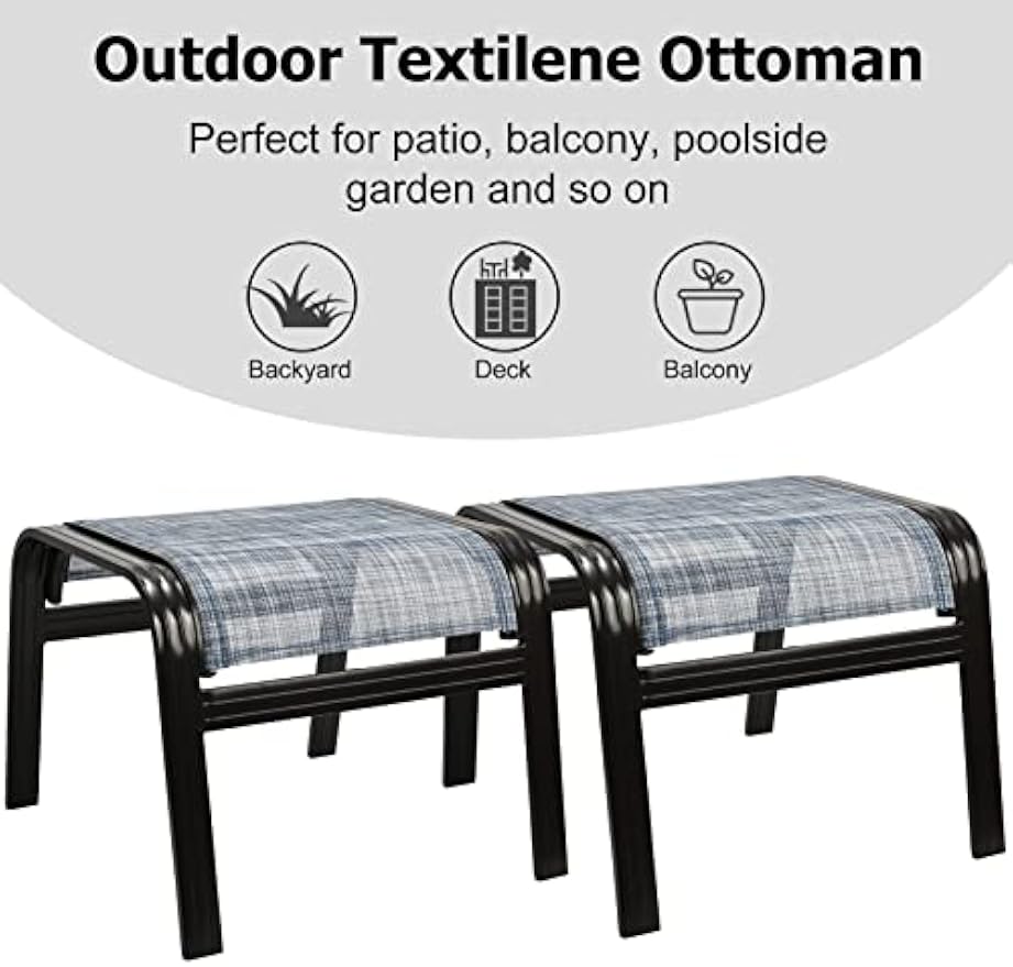 2‑Pack Blue Stackable Patio Ottomans