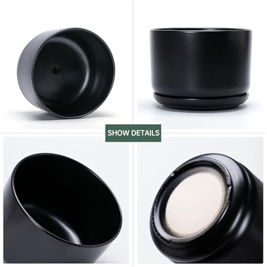 Set of 3 Matte Black Ceramic Plant Pots