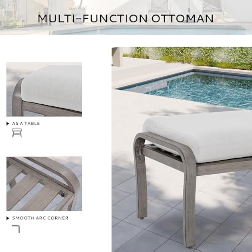 2‑Pack Grey Cushioned Patio Ottomans