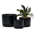 Set of 3 Matte Black Ceramic Plant Pots