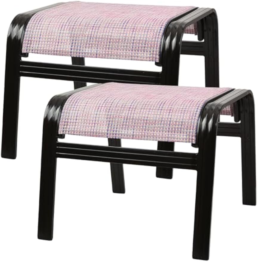 Set of 2 Pink Aluminum Patio Outdoor Ottomans