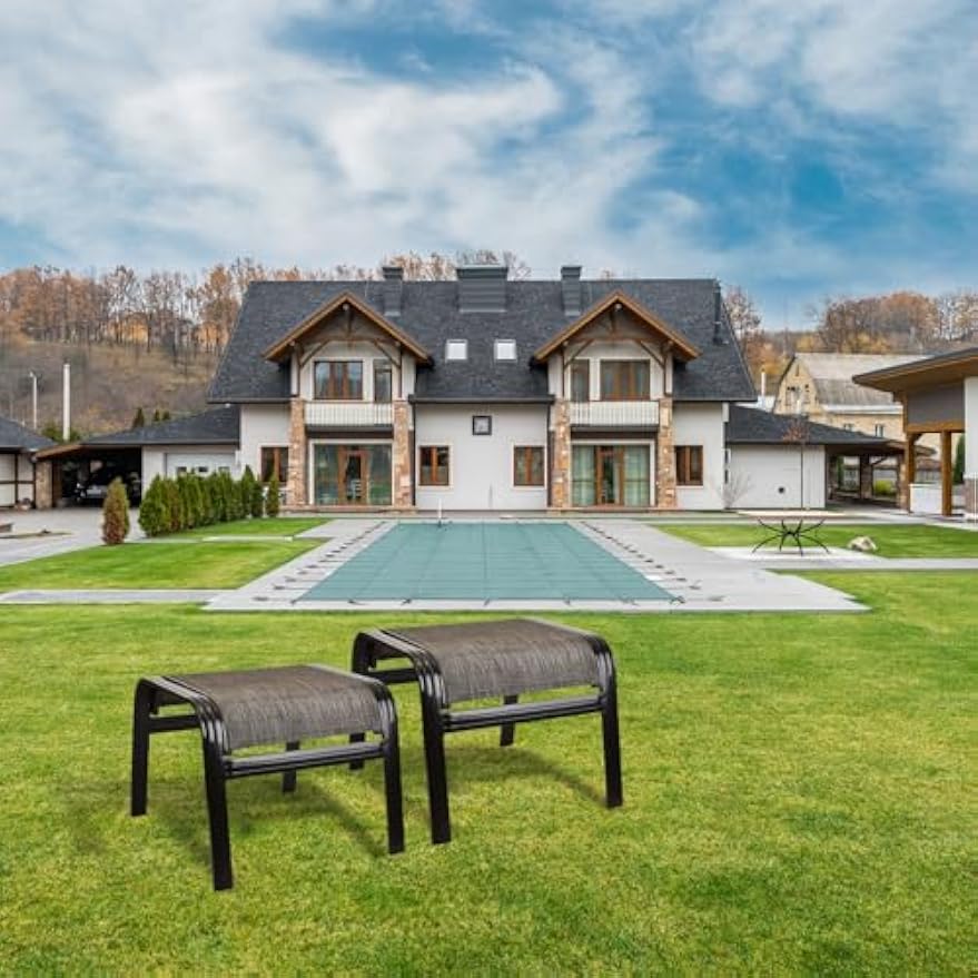 2‑Pack Brown Aluminum Patio Ottomans