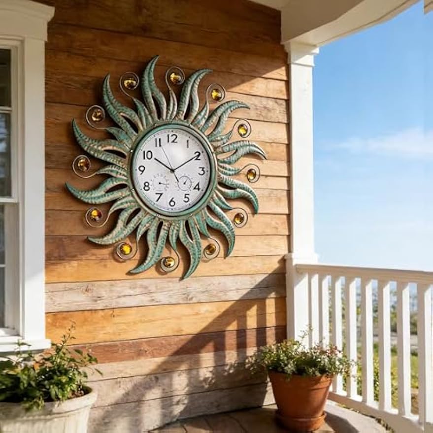 25" Metal Outdoor Clock Combo