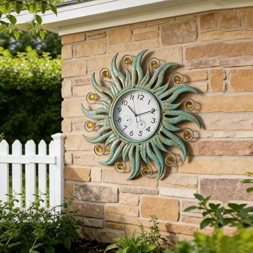 25" Metal Outdoor Clock Combo