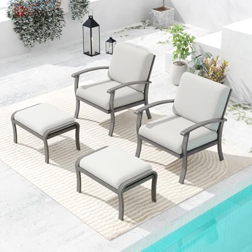 2‑Pack Grey Cushioned Patio Ottomans