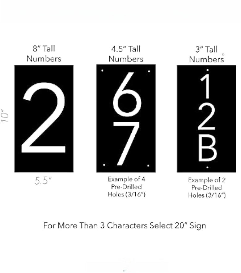 10" Vertical Modern Black House Number Address Sign