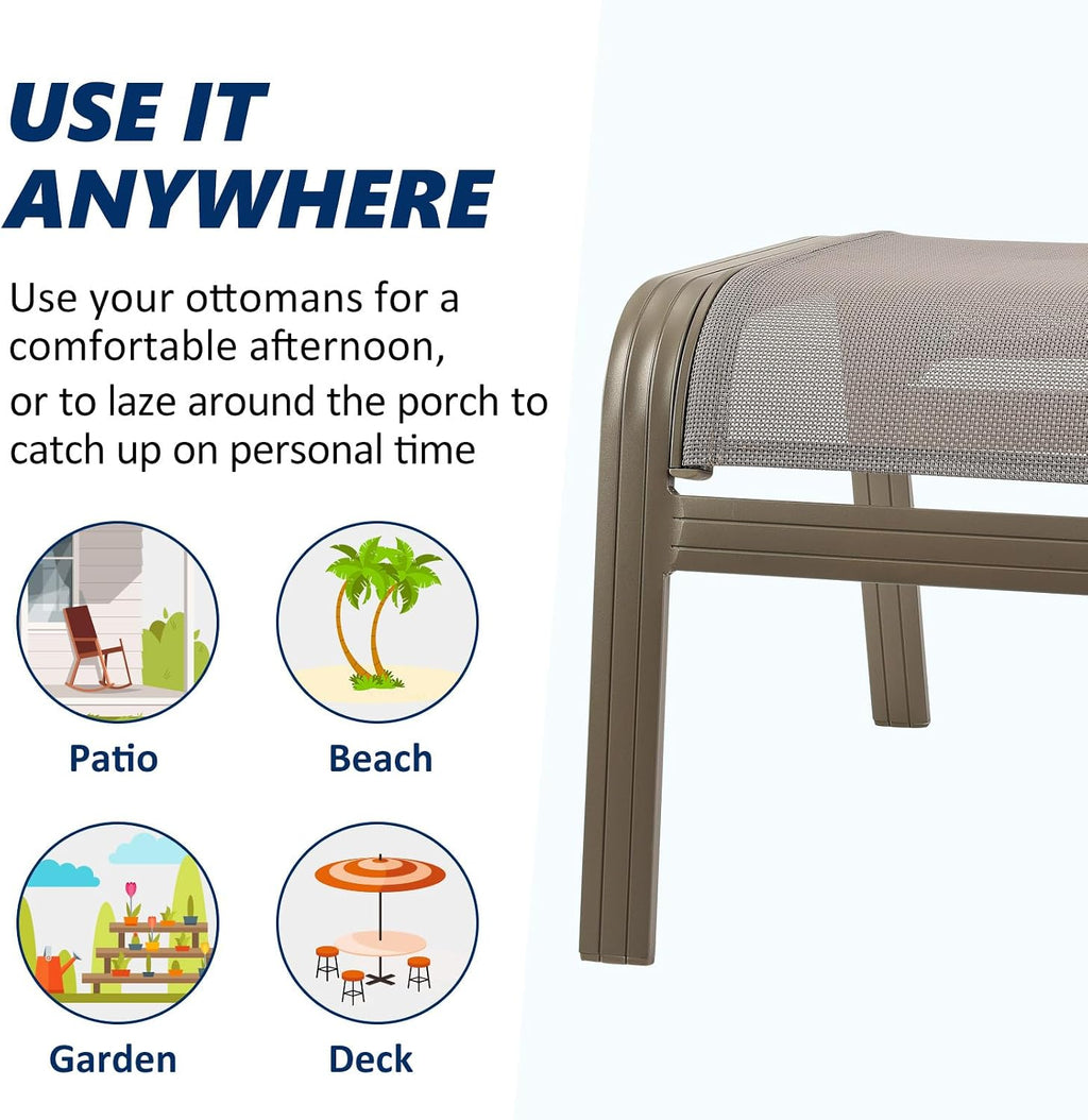 2‑Pack Champagne Aluminum Patio Ottomans
