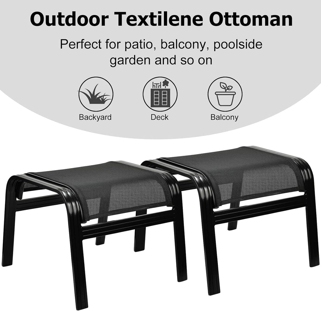 2‑Pack Black Stackable Patio Ottomans