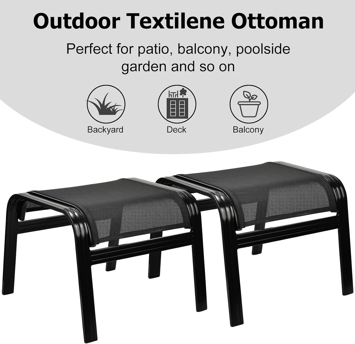 2‑Pack Black Stackable Patio Ottomans