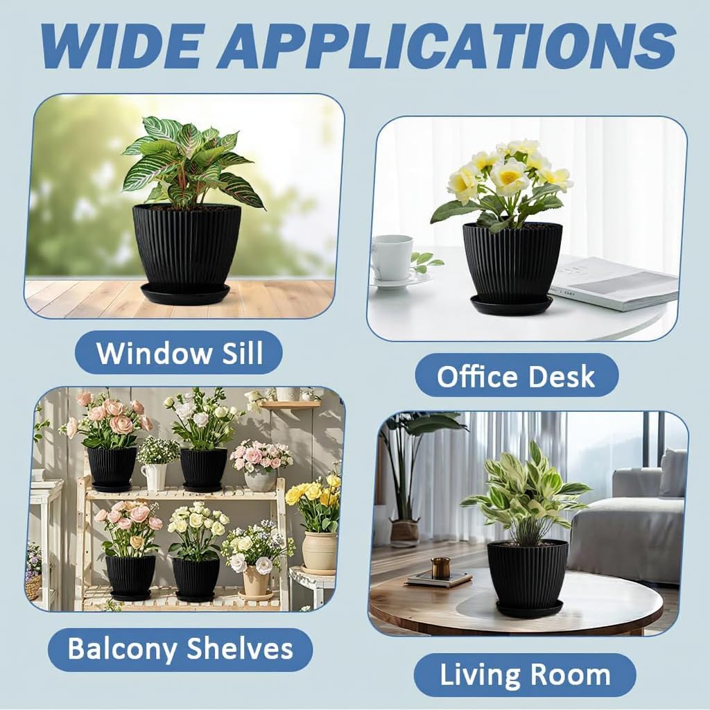 6‑Pack 7.5" Plastic Plant Pots