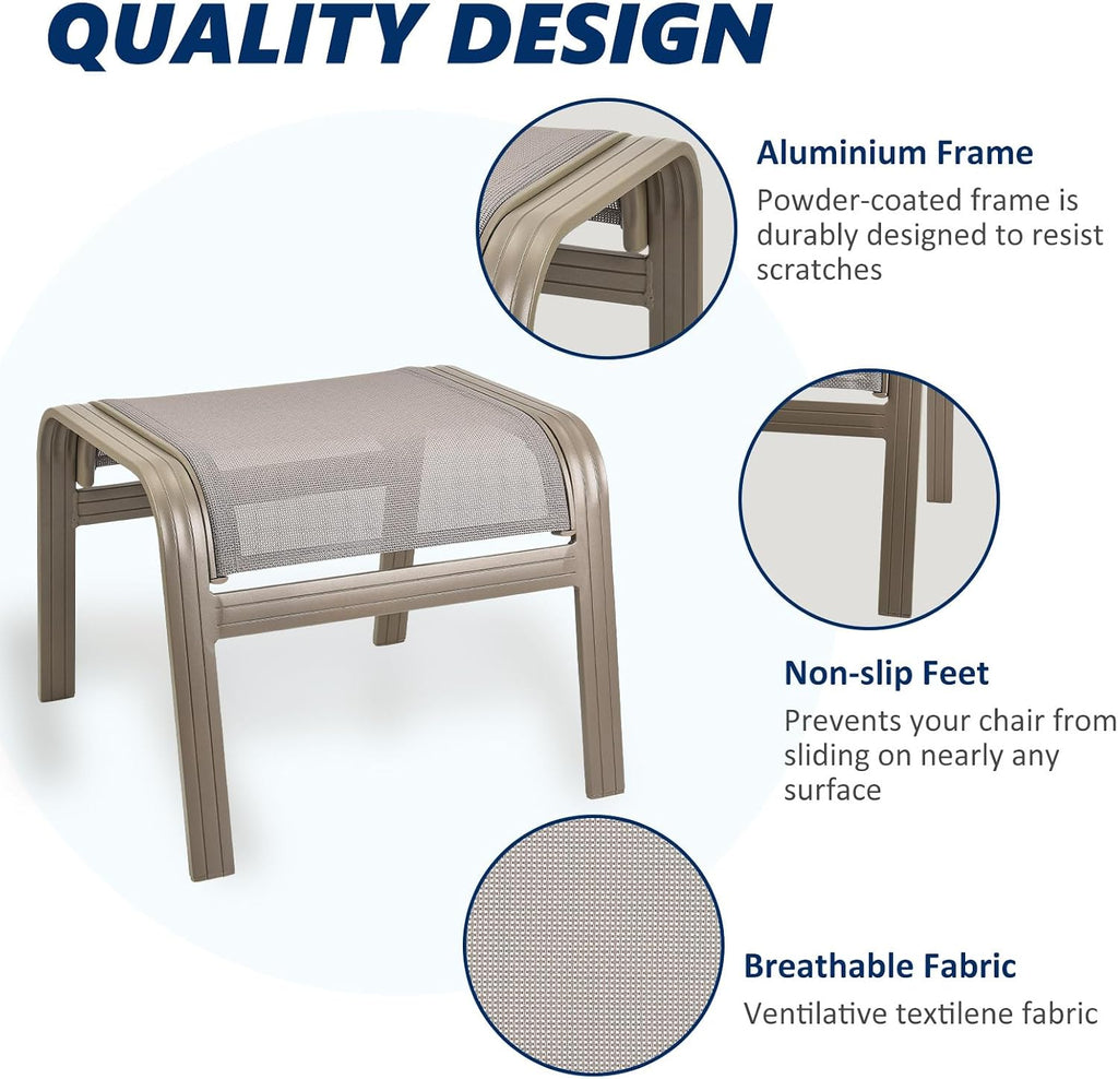 2‑Pack Champagne Aluminum Patio Ottomans