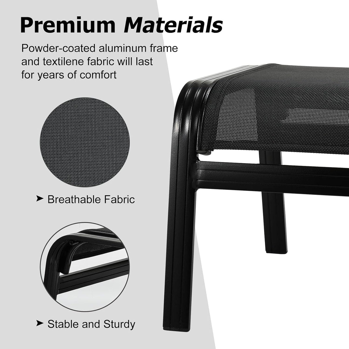 2‑Pack Black Stackable Patio Ottomans