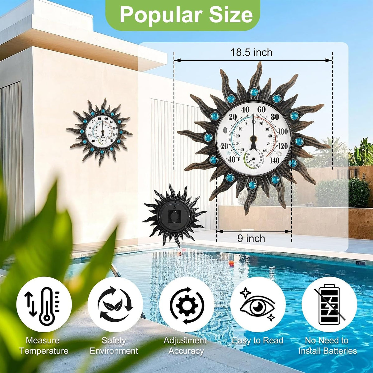 18" Vintage Sun Wall Thermometer Humidity