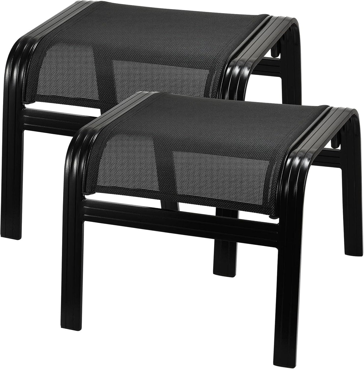 2‑Pack Black Stackable Patio Ottomans