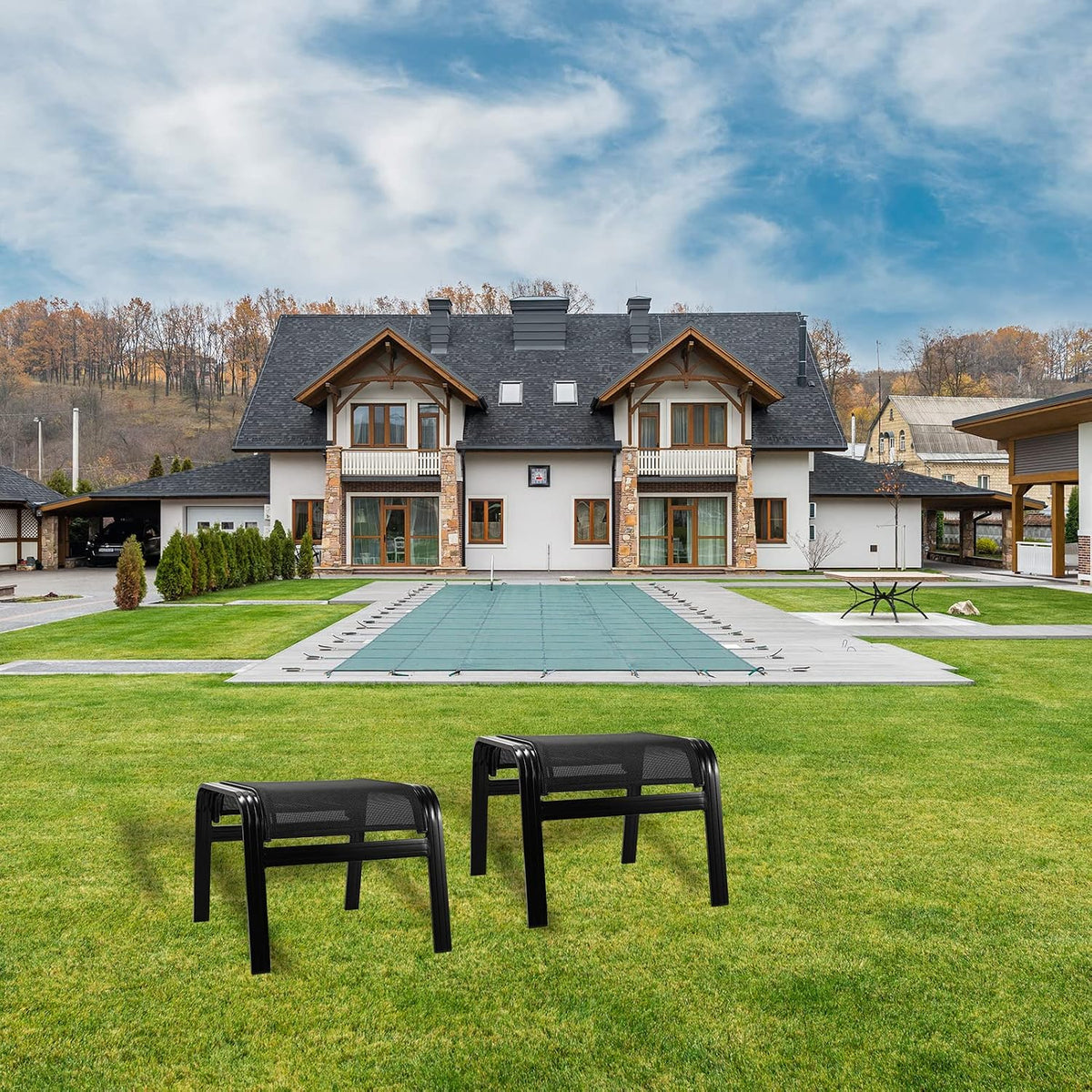 2‑Pack Black Stackable Patio Ottomans
