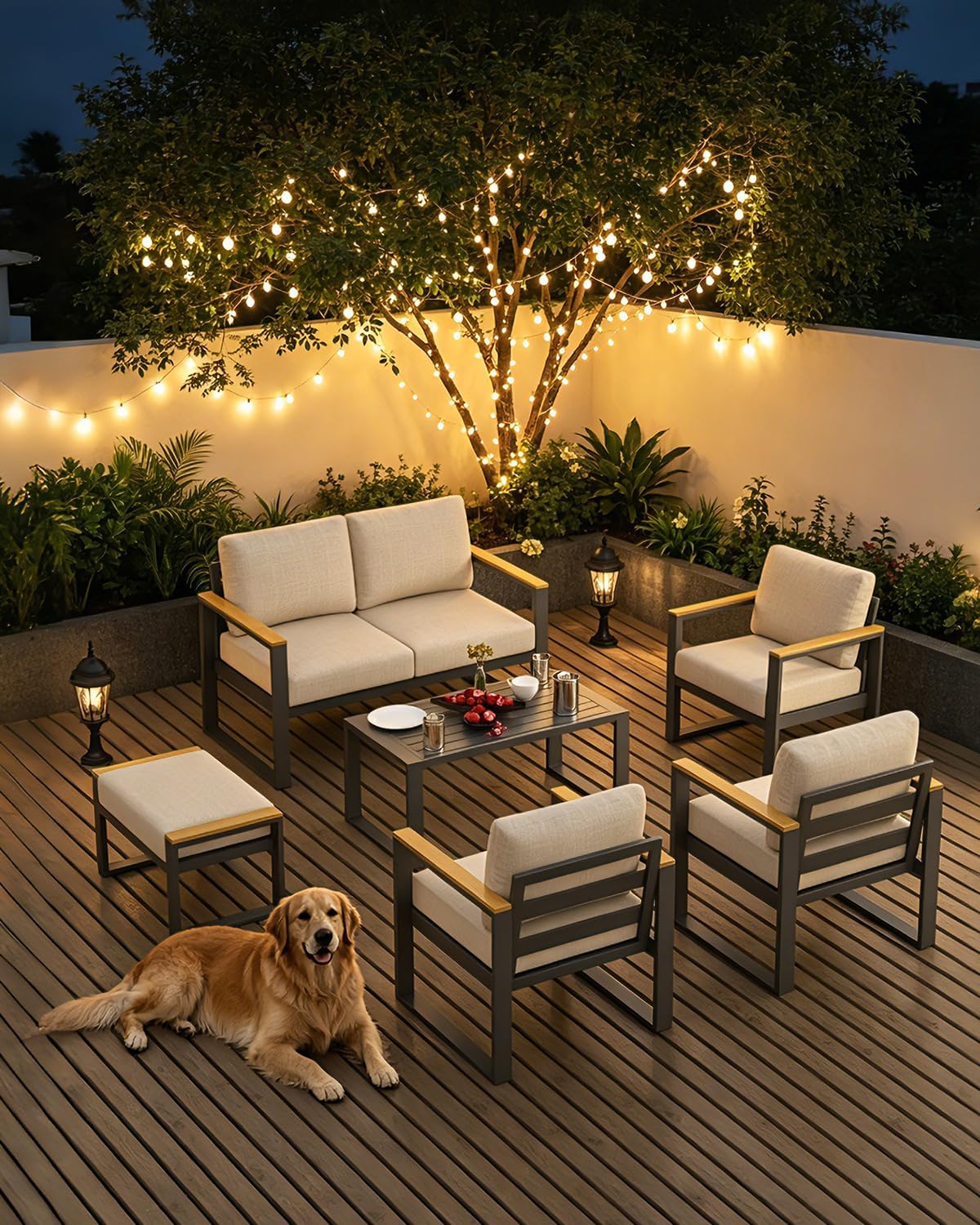 2‑Pack Beige Aluminum Patio Ottomans