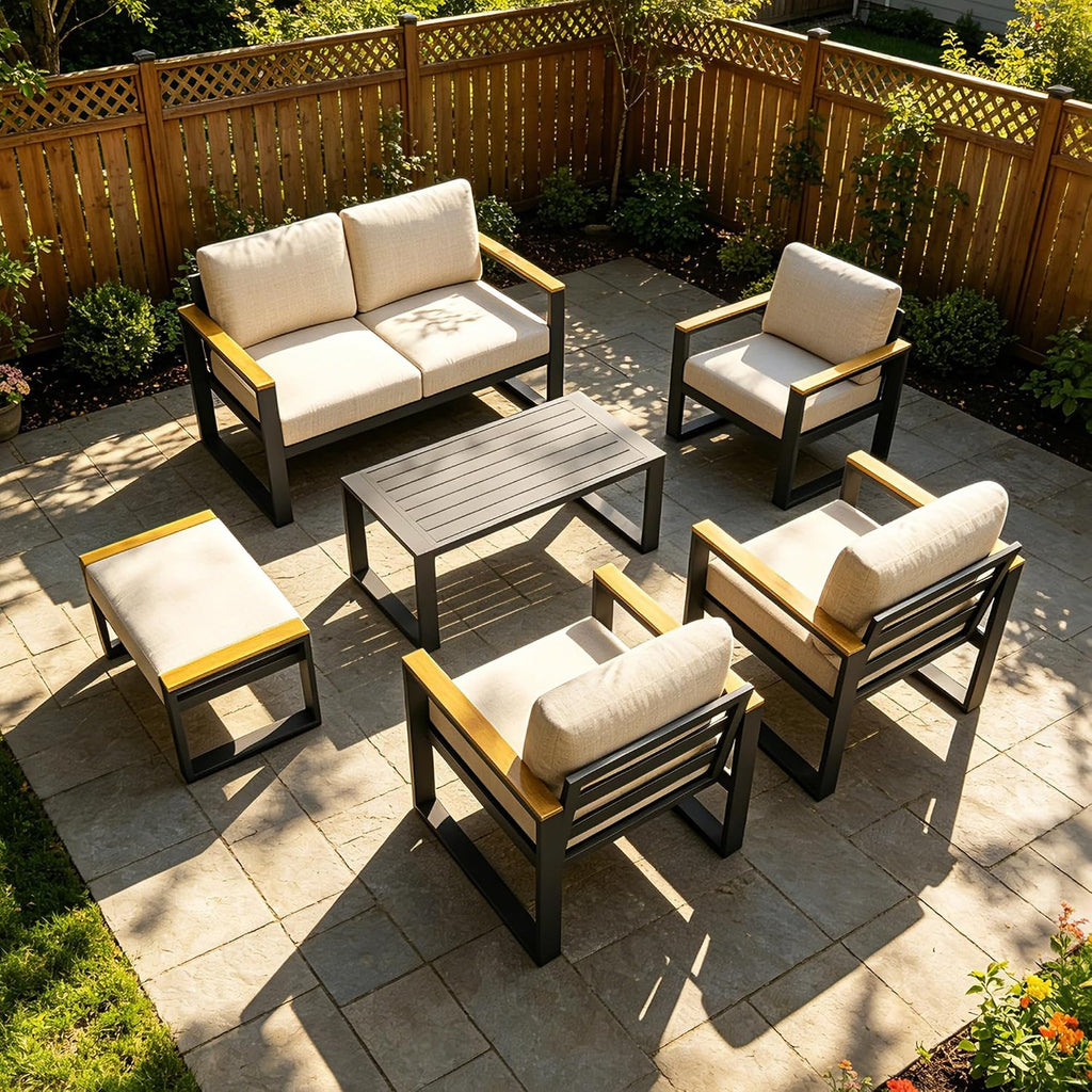 2‑Pack Beige Aluminum Patio Ottomans