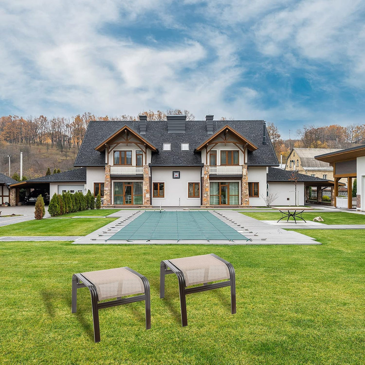 2‑Pack Brown Patio Ottomans