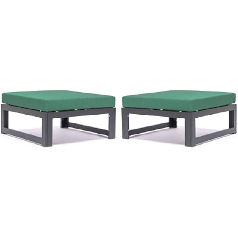 Set of 2 Green Aluminum Patio Ottoman Seats
