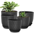 Set of 5 Plastic Plant Pots with Saucers