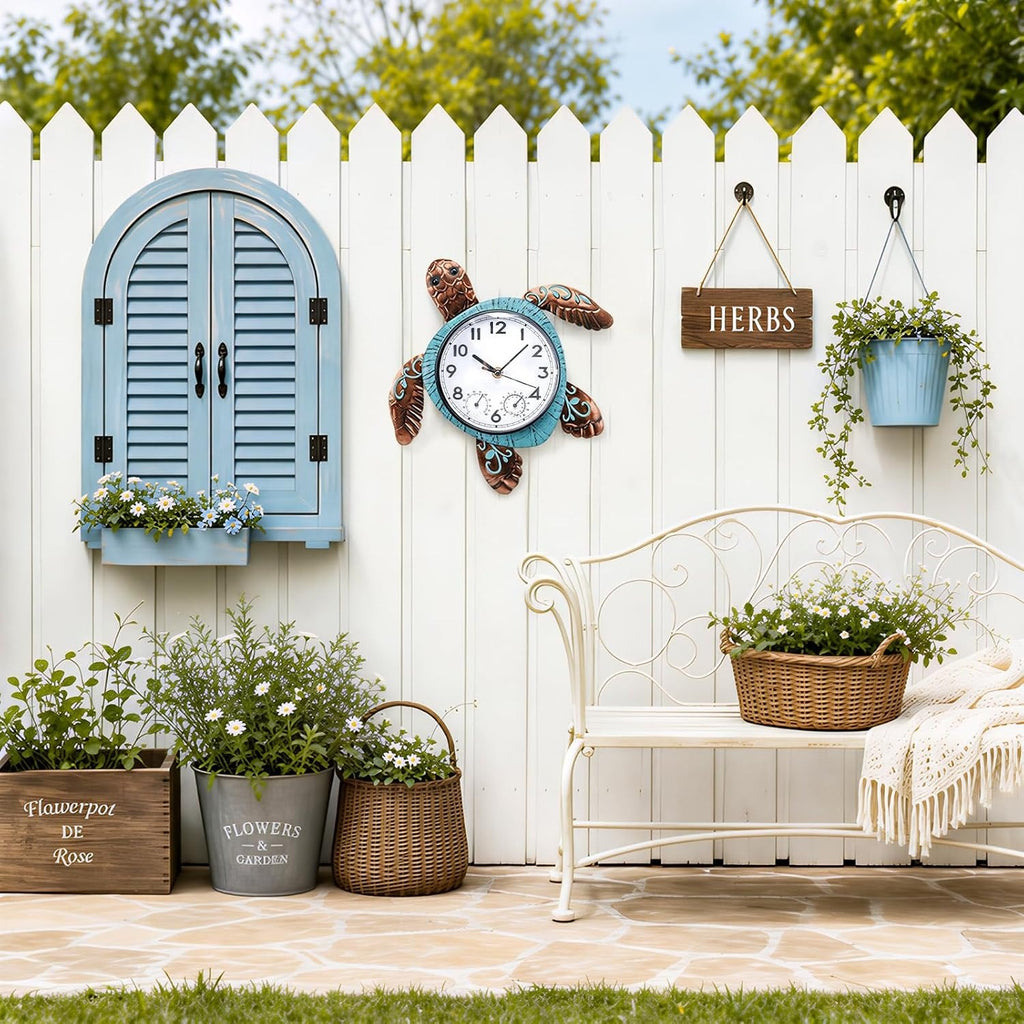 Turtle Outdoor Clock Thermometer Combo