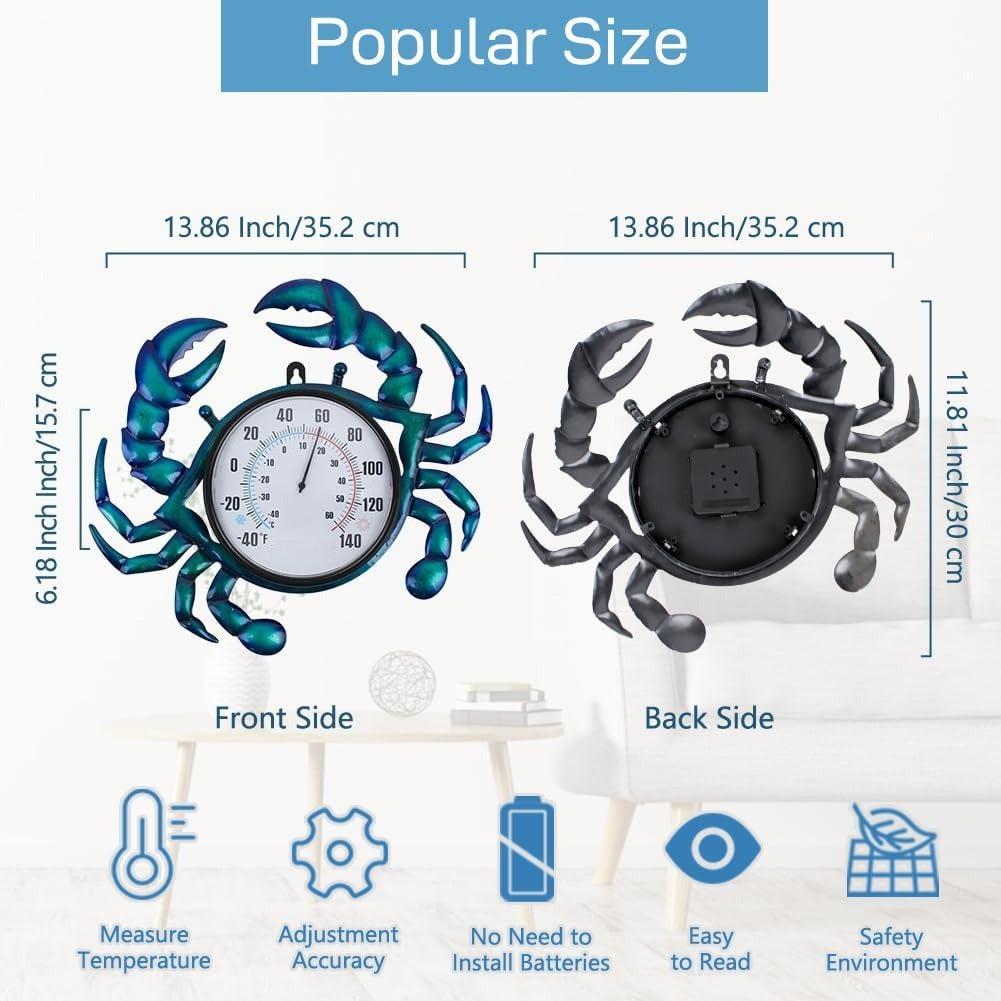 14" Crab Decorative Wall Thermometer