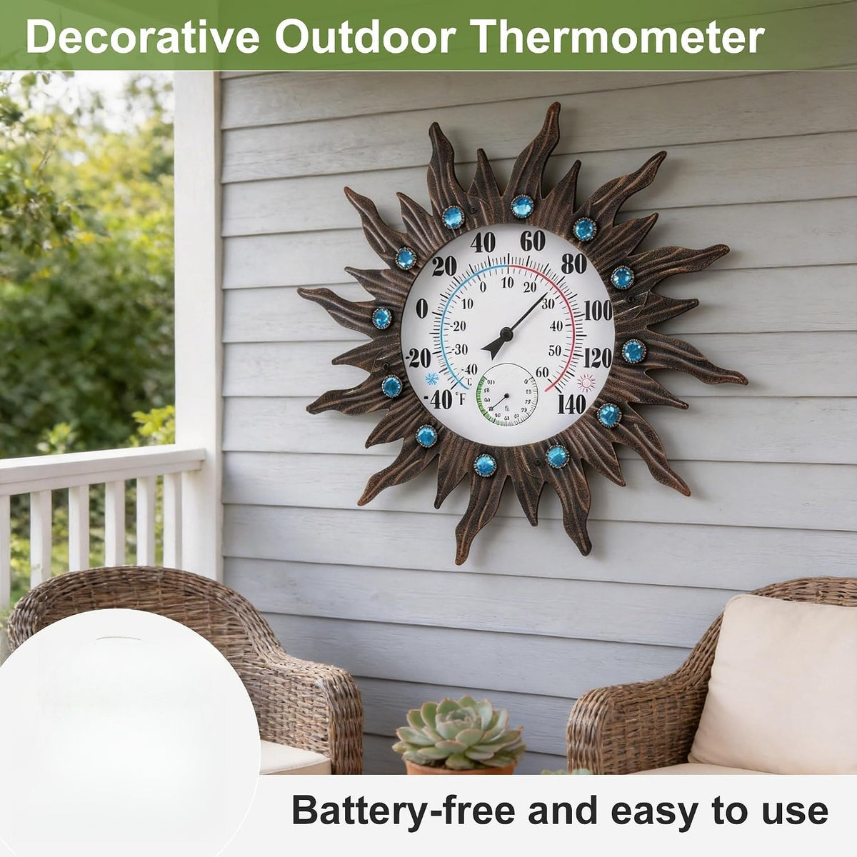18" Vintage Sun Wall Thermometer Humidity