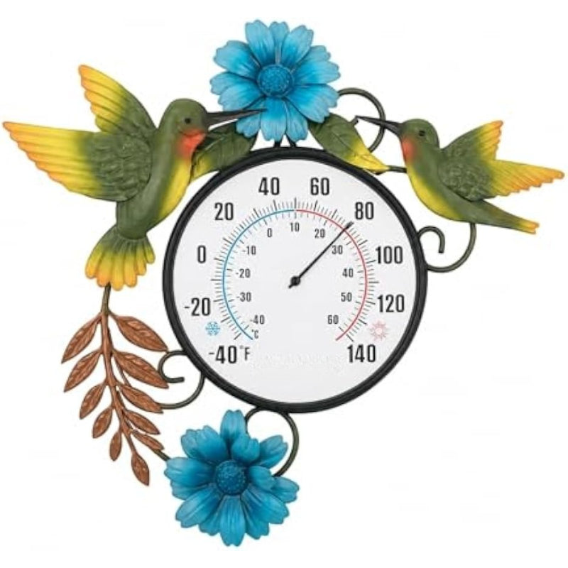 Blue Daisy Hummingbird Metal Wall Thermometer